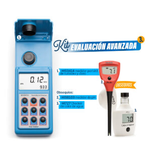 Kit de cloro, turbidez, pH y color del agua para análisis de agua - HI AGUAS-3